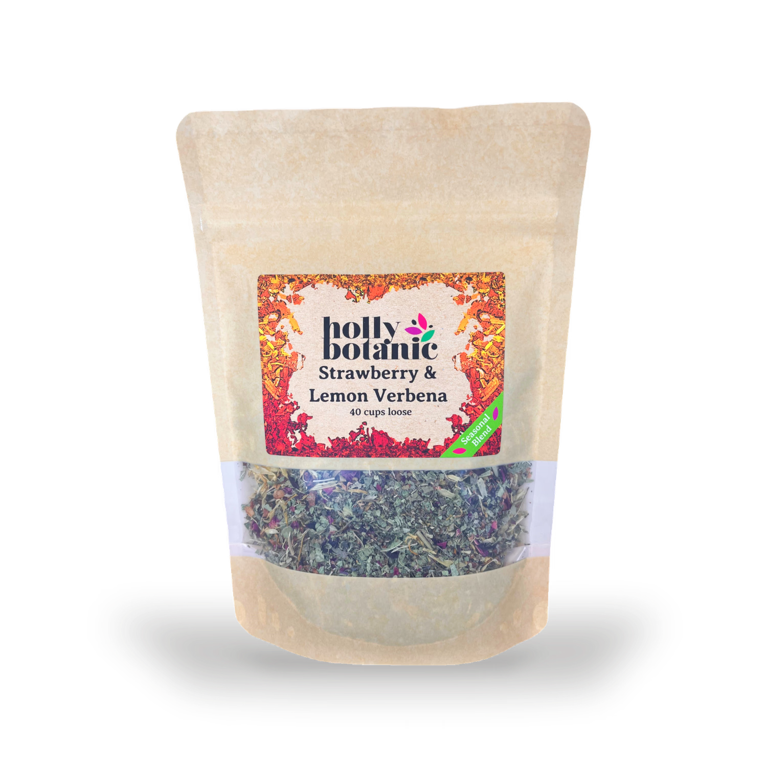Holly Botanic Strawberry & Lemon Verbena tisane 40 cup loose, imported from the UK