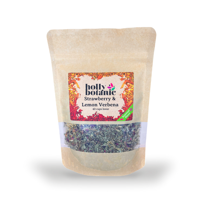 Holly Botanic Strawberry & Lemon Verbena tisane 40 cup loose, imported from the UK