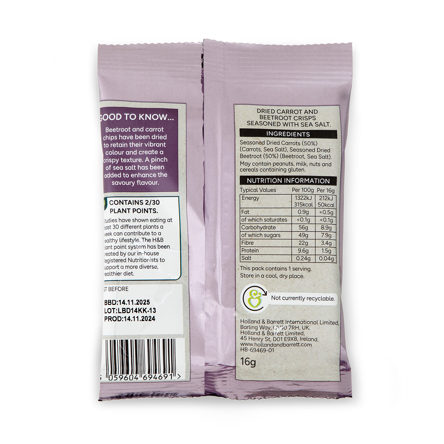 Holland & Barrett Carrot & Beetroot Vegetable Chips 16g, UK version