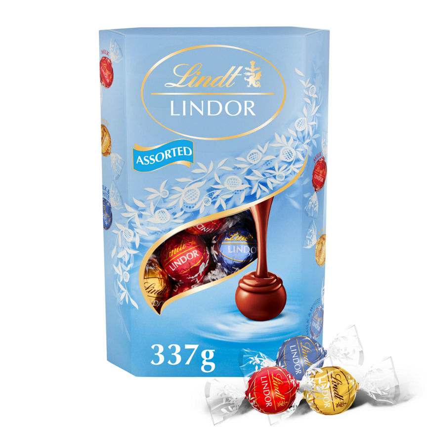 Lindt LINDOR Milk & White Assorted Chocolate Truffles Box, 337g