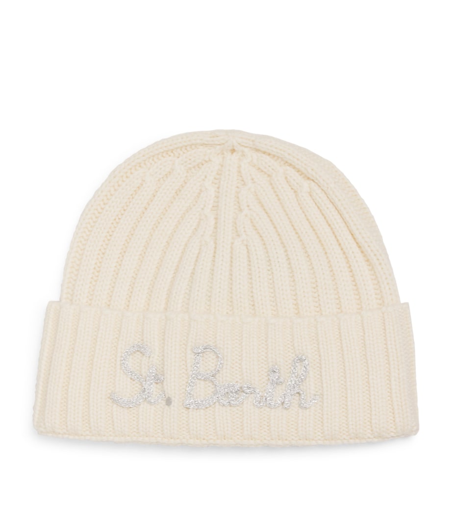 Mc2 Saint Barth Kids wool-blend ribbed logo beanie, imported from the UK