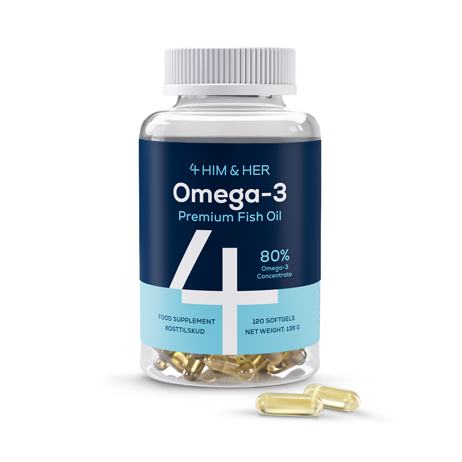 4HIM & HER omega-3 fish oil 80% concentrate 120 capsules (British brand)