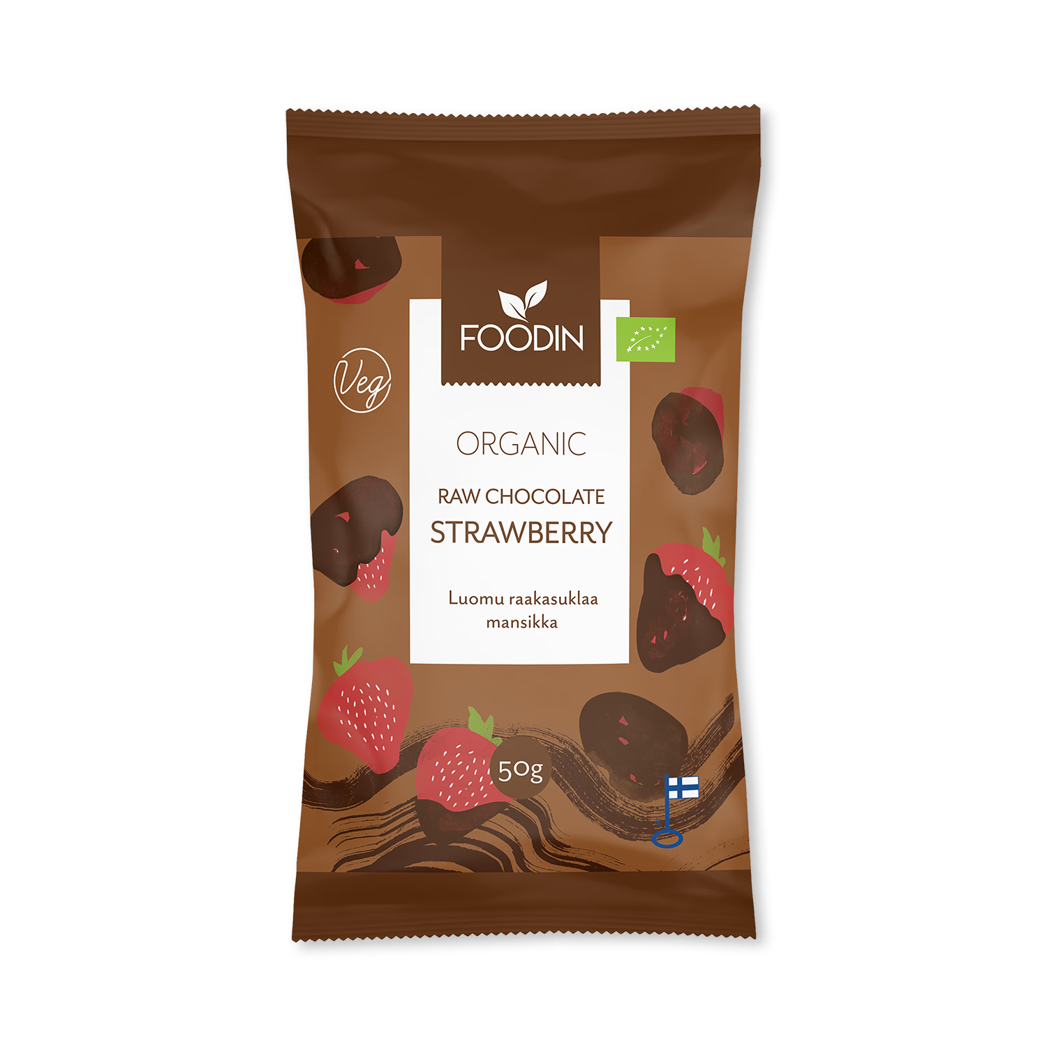 Organic raw chocolate coated strawberries 8x50g, UK version