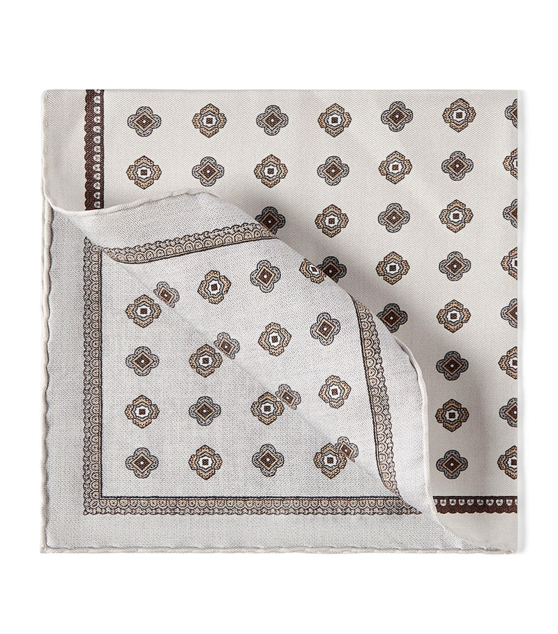 Brunello Cucinelli silk medallion pocket square 35cm, imported from the UK