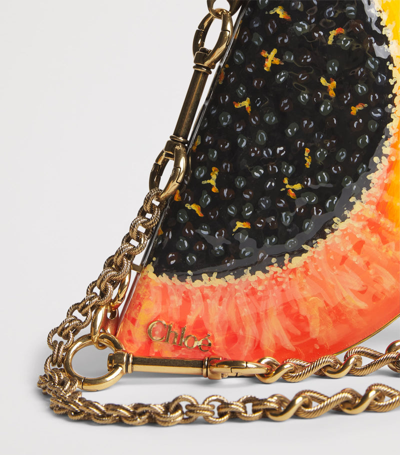 Chloé enamel papaya minaudière bag, imported from the UK