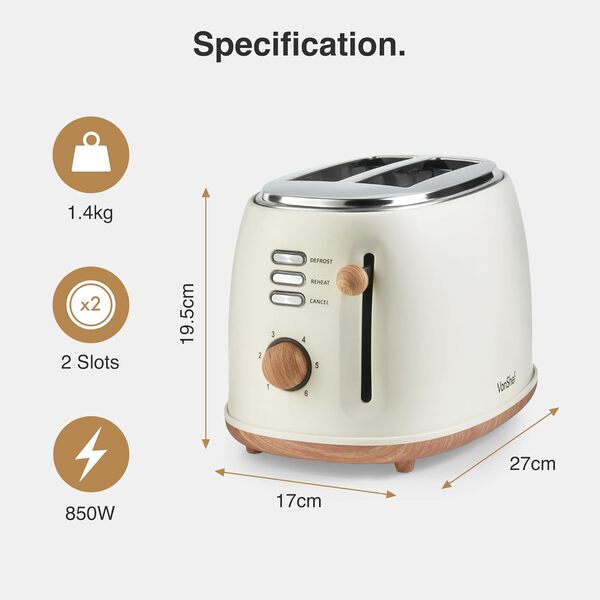 Vonhaus kettle and toaster set cream and wood finish (British brand)