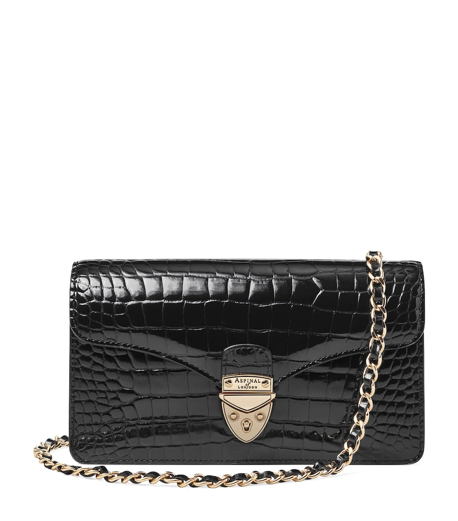 Aspinal of London Mayfair croc-embossed leather clutch bag - British product