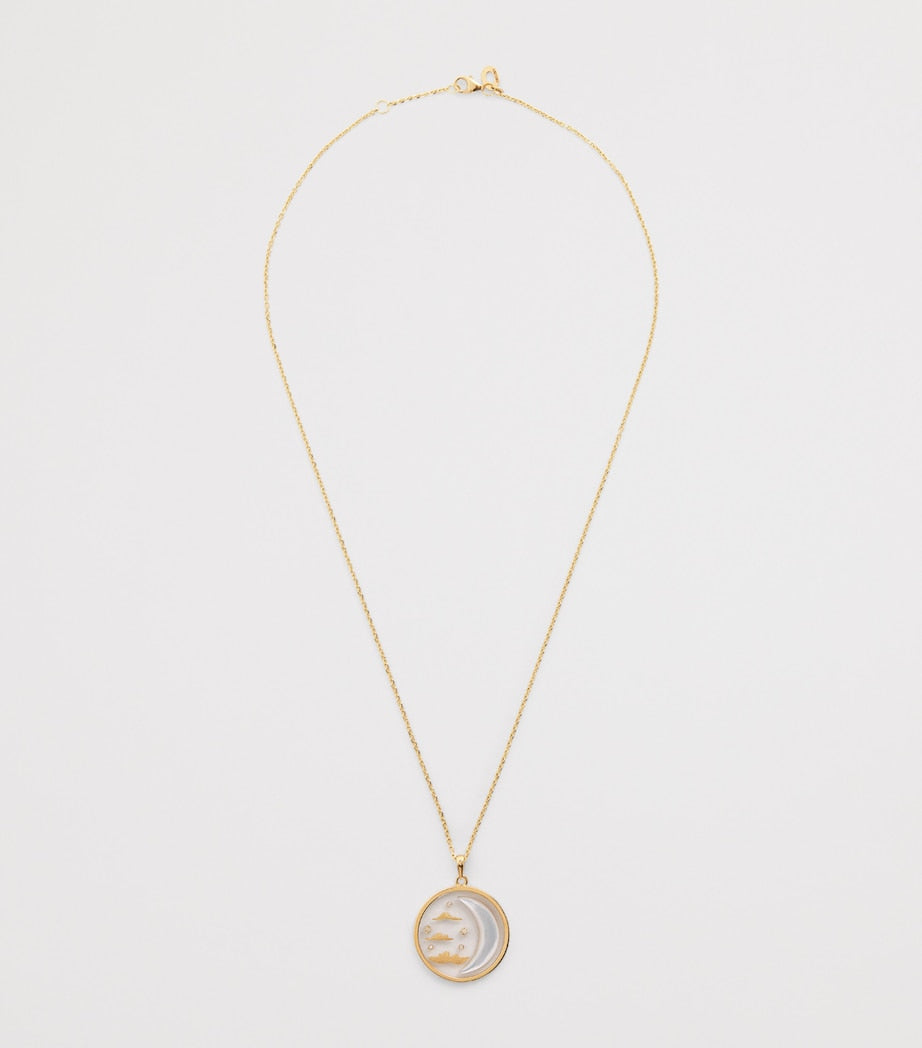 L'Atelier Nawbar yellow gold diamond mother-of-pearl necklace (British brand)