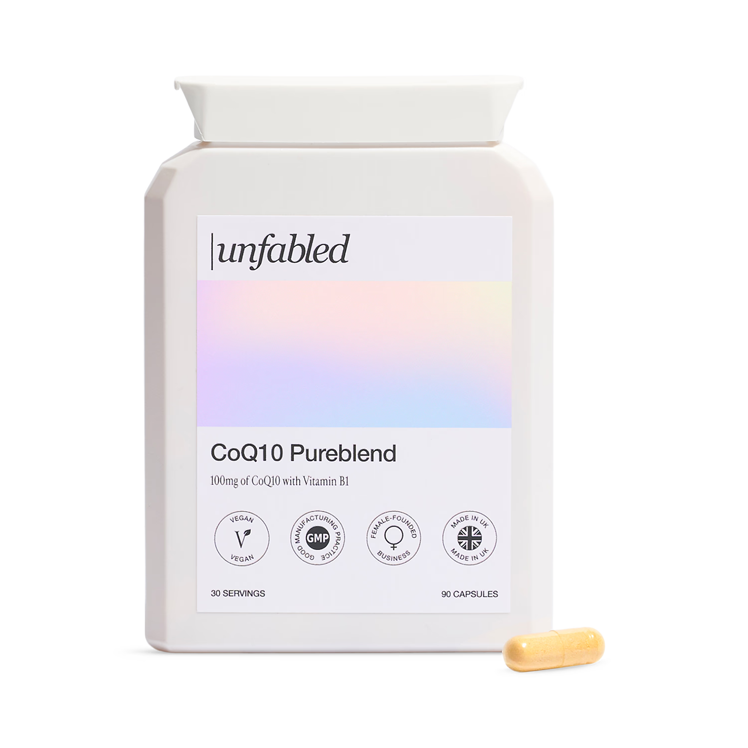 Unfabled CoQ10 Pureblend supplement 90 capsules, imported from the UK