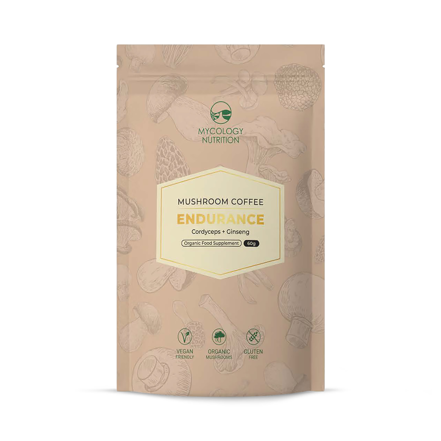 Mycology Nutrition Endurance Coffee Cordyceps and Ginseng 60g, UK version
