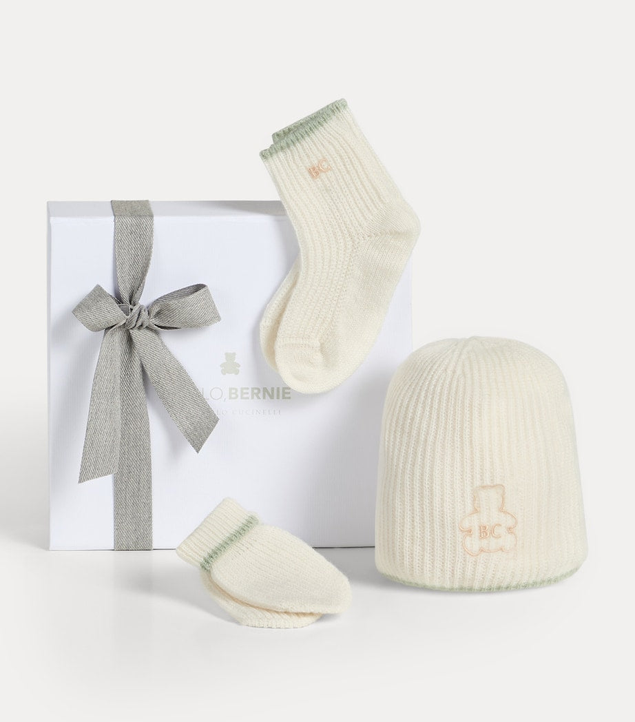Brunello Cucinelli cashmere baby set beanie mittens socks 0-36 months, imported from the UK