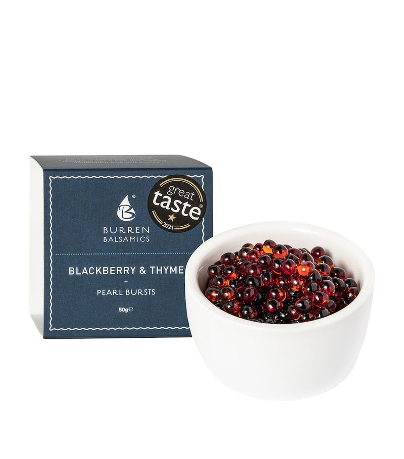 Burren Balsamic blackberry and thyme-infused balsamic vinegar pearl bursts 50g - British product