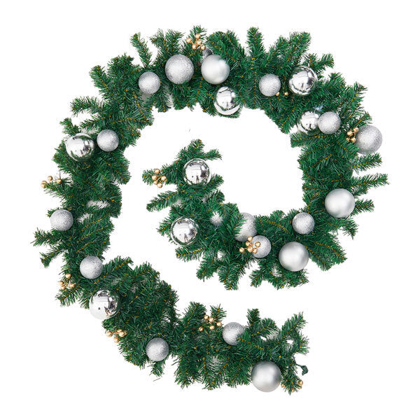Livingandhome artificial pine garland with gold silver ornaments 270cm - British product