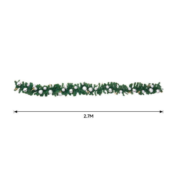 Livingandhome artificial pine garland with gold silver ornaments 270cm - British product