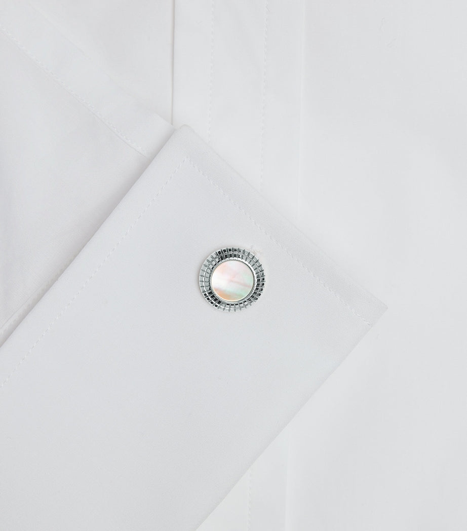 Dunhill Hobnail cufflinks rhodium-plated silver mother-of-pearl 16mm, UK version