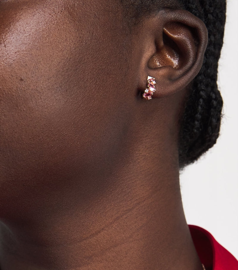 Suzanne Kalan Frenzy huggie earrings in rose gold with diamond and pink sapphire (British brand)
