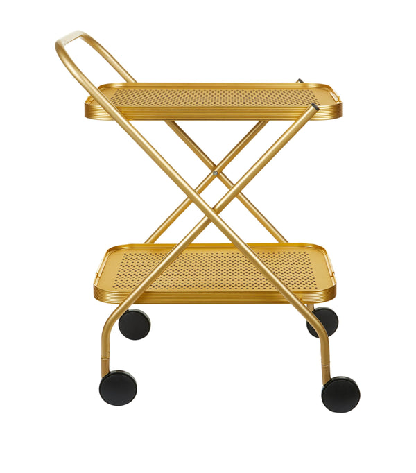 Folding Two-Tier Perforated Tray Trolley with Wheels and Handle