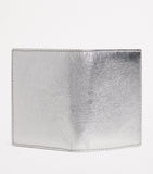 Comme Des Garçons leather folding card holder with silver metallic strip, UK version