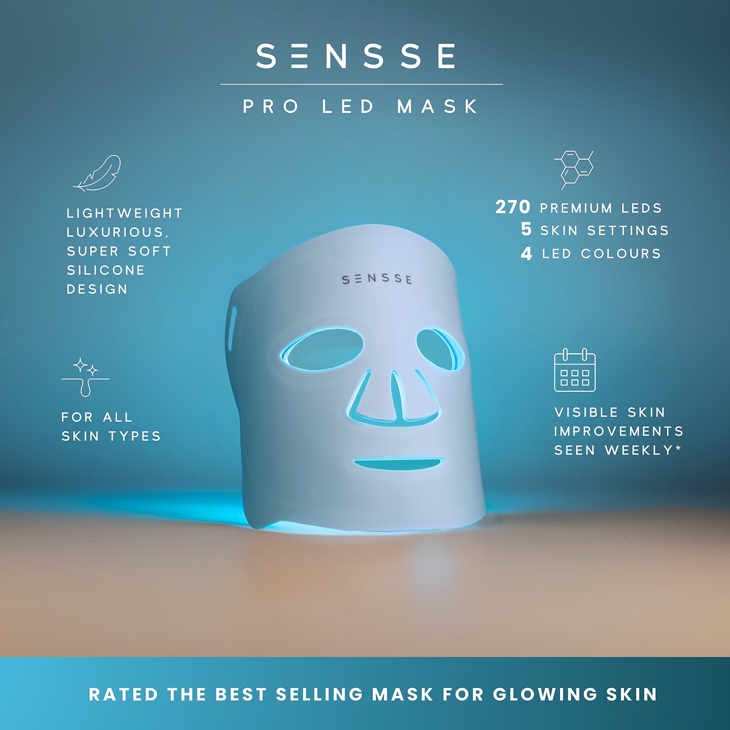 Sensse Professional LED Light Therapy Face Mask Blue - British product