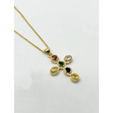 SVNX cross pendant necklace multicoloured stones gold one size (British brand)