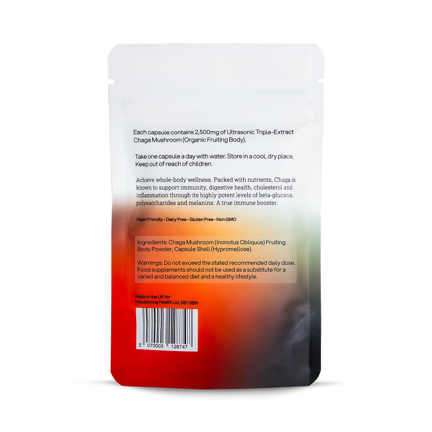 Headstrong Chaga Mushroom supplement 30 capsules, UK version