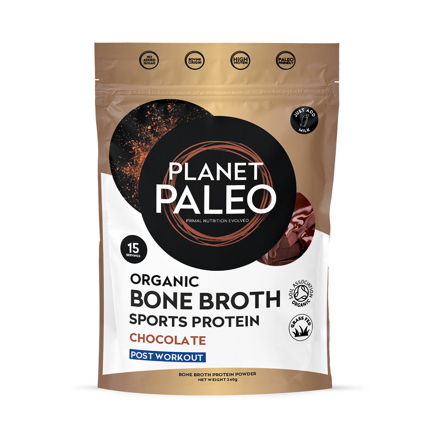 Planet Paleo bone broth protein powder chocolate 240g (British brand)