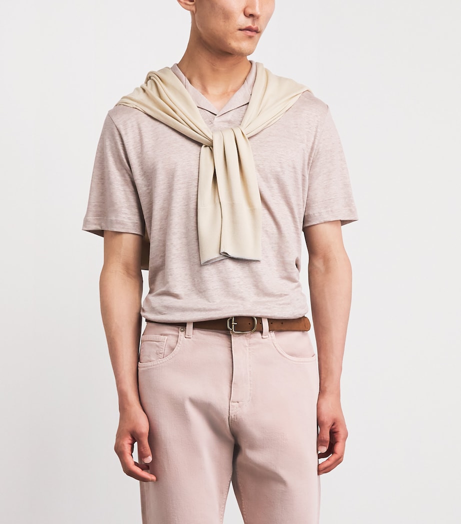 Eleventy suede belt with gold buckle, imported from the UK
