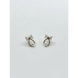 SVNX studded bow earrings with hanging pearl in gold, UK version