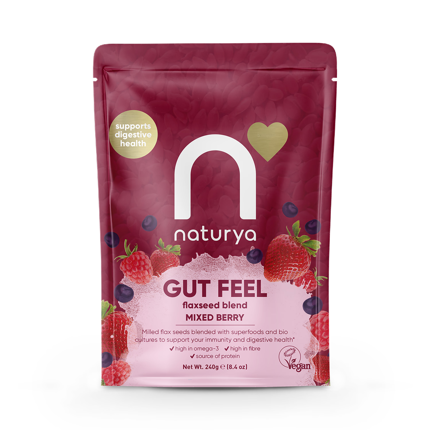 Naturya Gut Feel seed blend mixed berry 240g, UK version