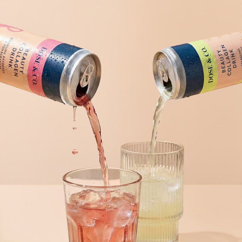 Dose & Co beauty collagen sparkling drink raspberry 250ml, imported from the UK