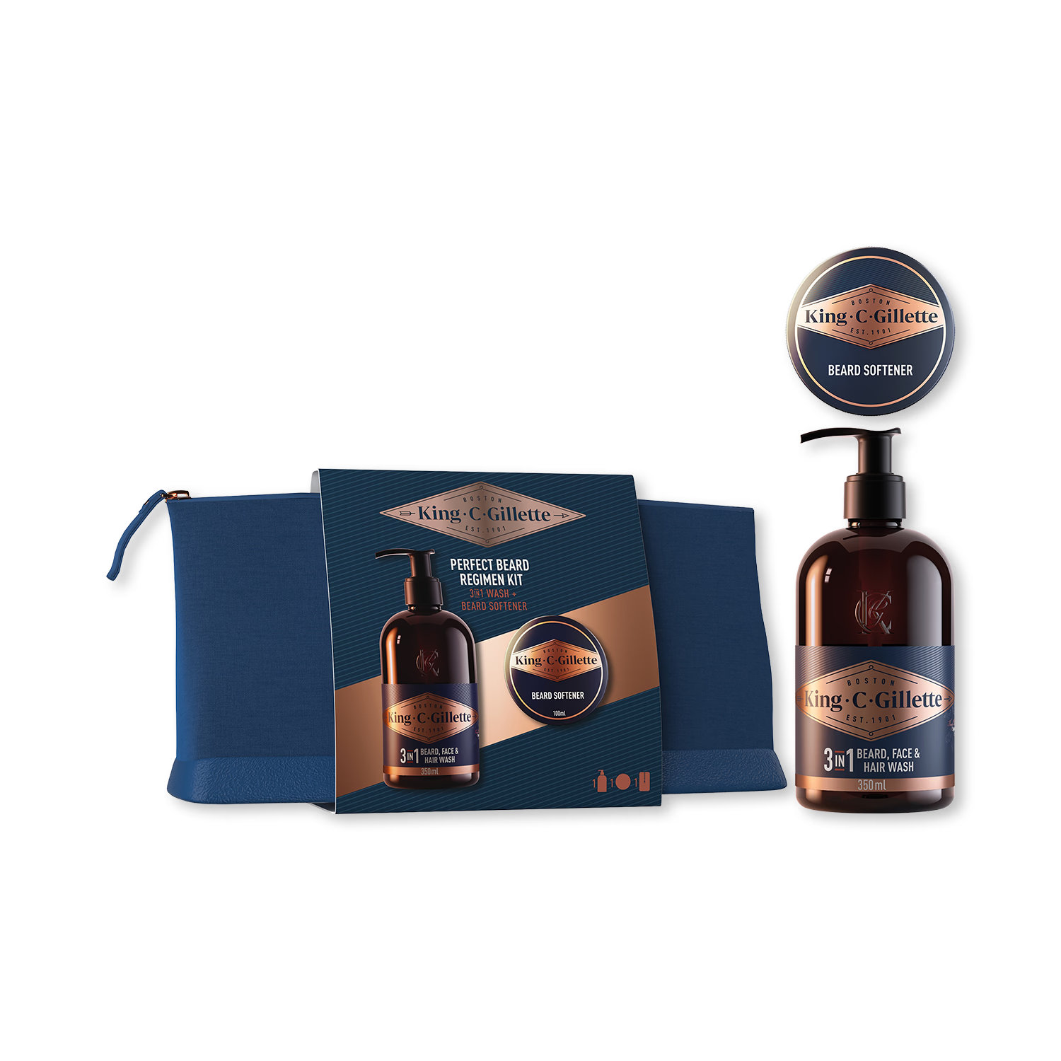 King C. Gillette beard regimen kit with wash and softener - British product