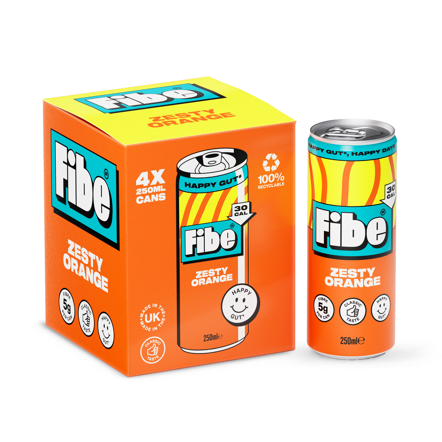 Fibe Zesty Orange soda 4x250ml, imported from the UK
