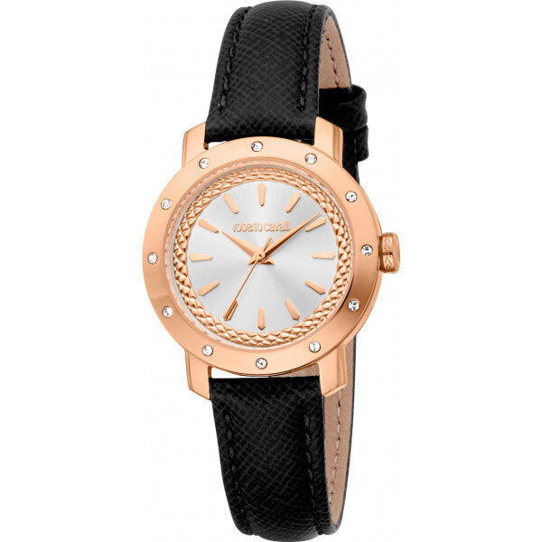 Roberto Cavalli black ladies watch with leather strap (British brand)