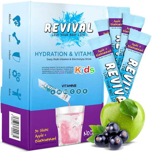 Revival kids multivitamin electrolyte drink apple and black 30 pack, UK version