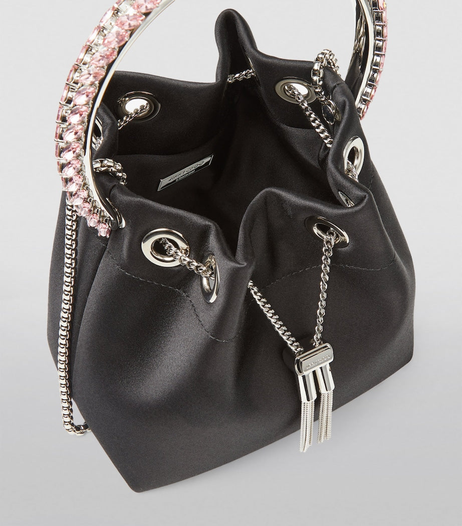 Jimmy Choo Bon Bon satin top-handle bag with crystal handle, imported from the UK