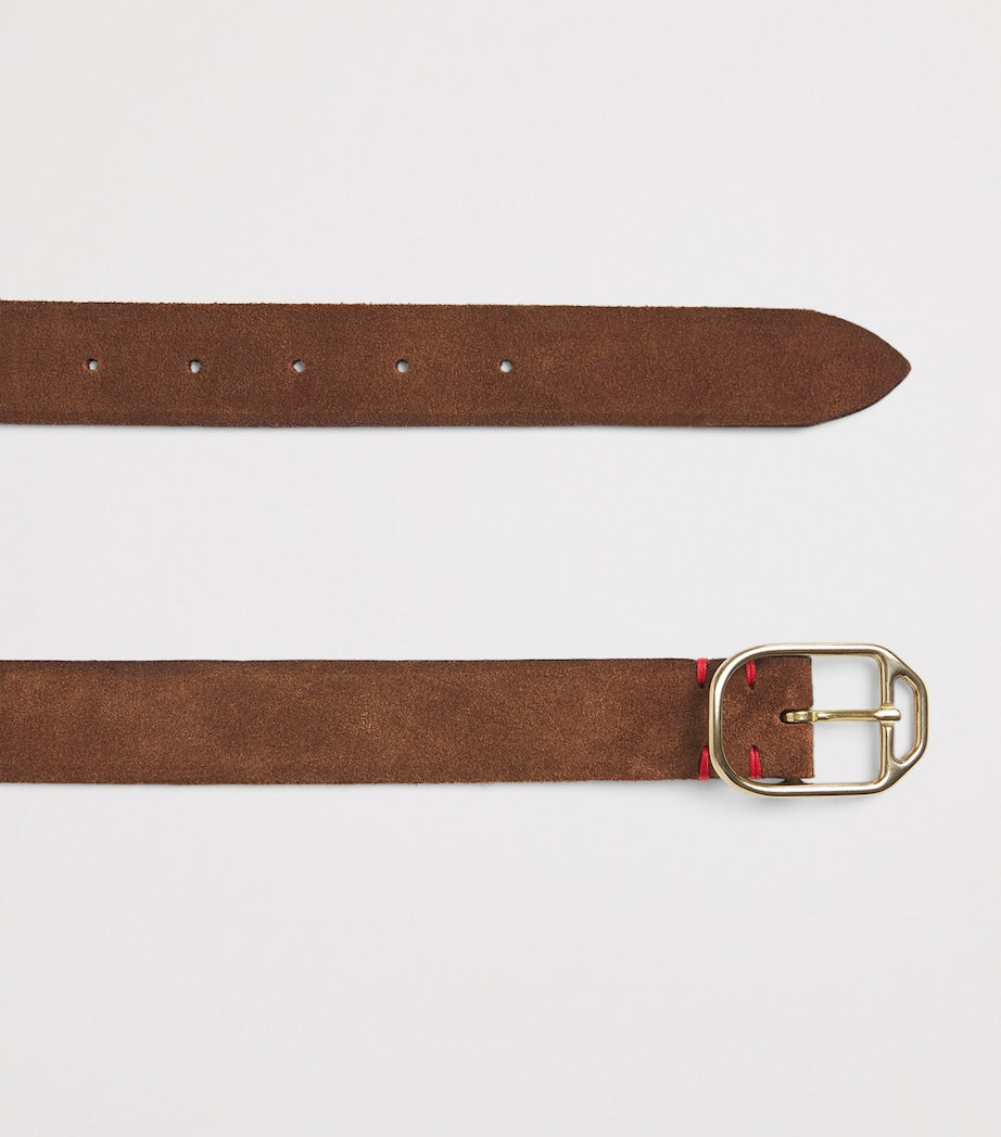 Eleventy suede belt with gold buckle, imported from the UK