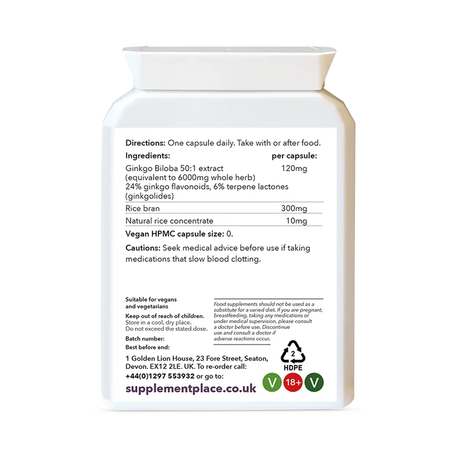 Supplement Place Ginkgo Biloba 120mg extract capsules - British product