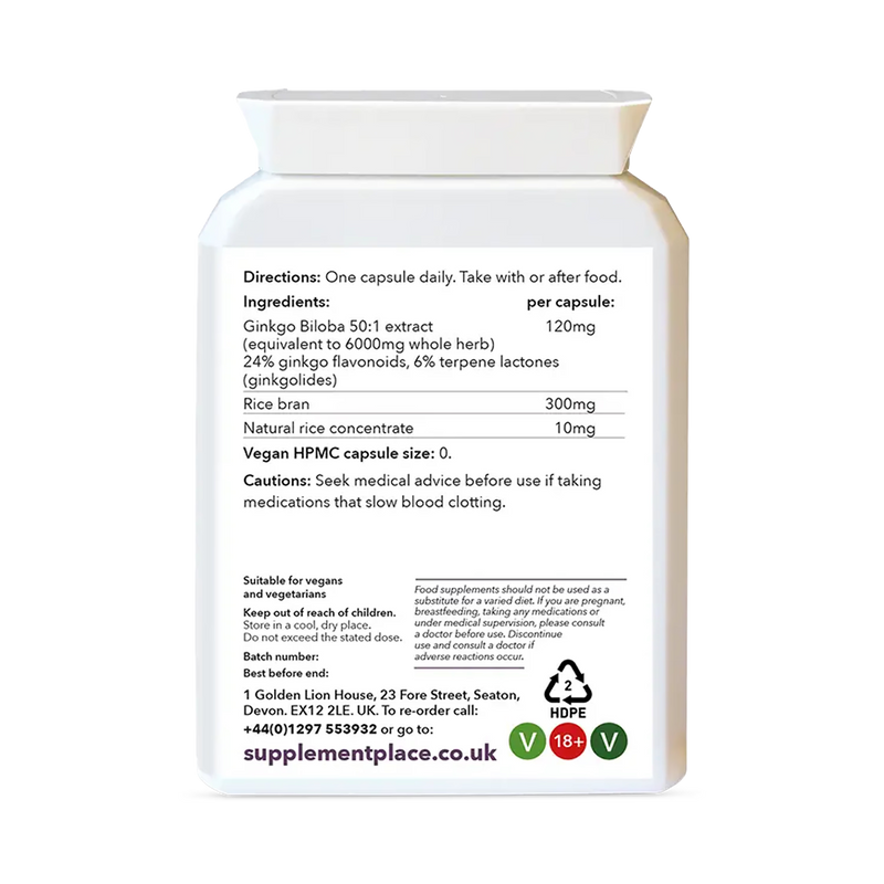 Supplement Place Ginkgo Biloba 120mg extract capsules - British product