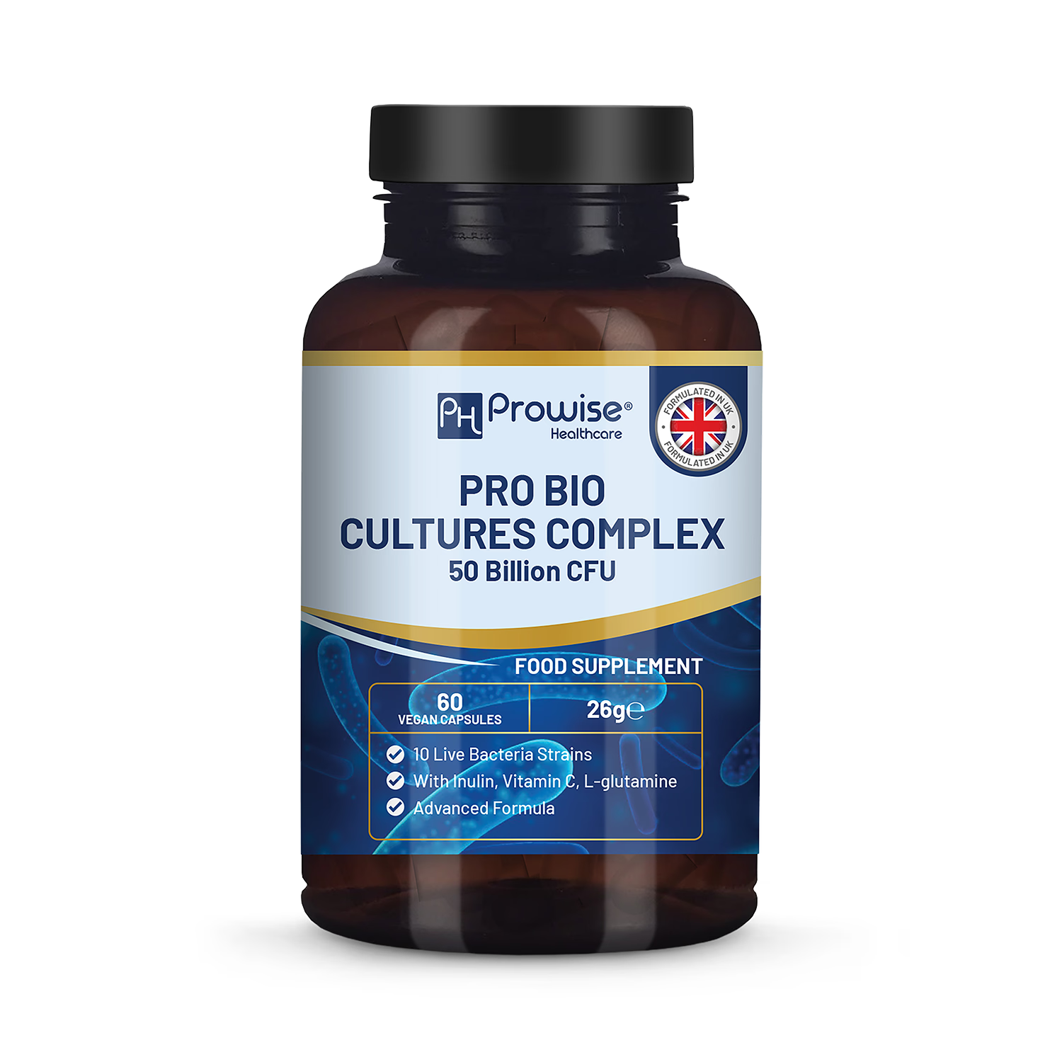 Prowise Healthcare Pro Bio Cultures Complex Probiotics and Prebiotics 50 billion CFU 60 Capsules