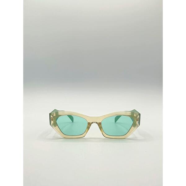 SVNX angular framed sunglasses brown green arms - British product