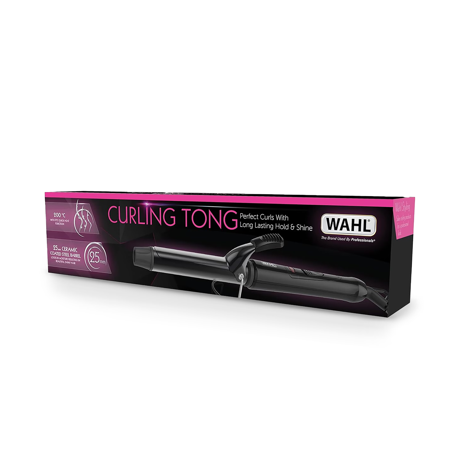 Wahl ceramic curling tong 25mm black, imported from the UK