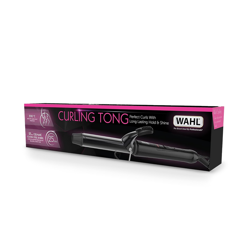 Wahl ceramic curling tong 25mm black, imported from the UK