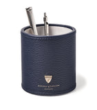 Aspinal Of London round leather pen pot, 10cm x 9cm - British product