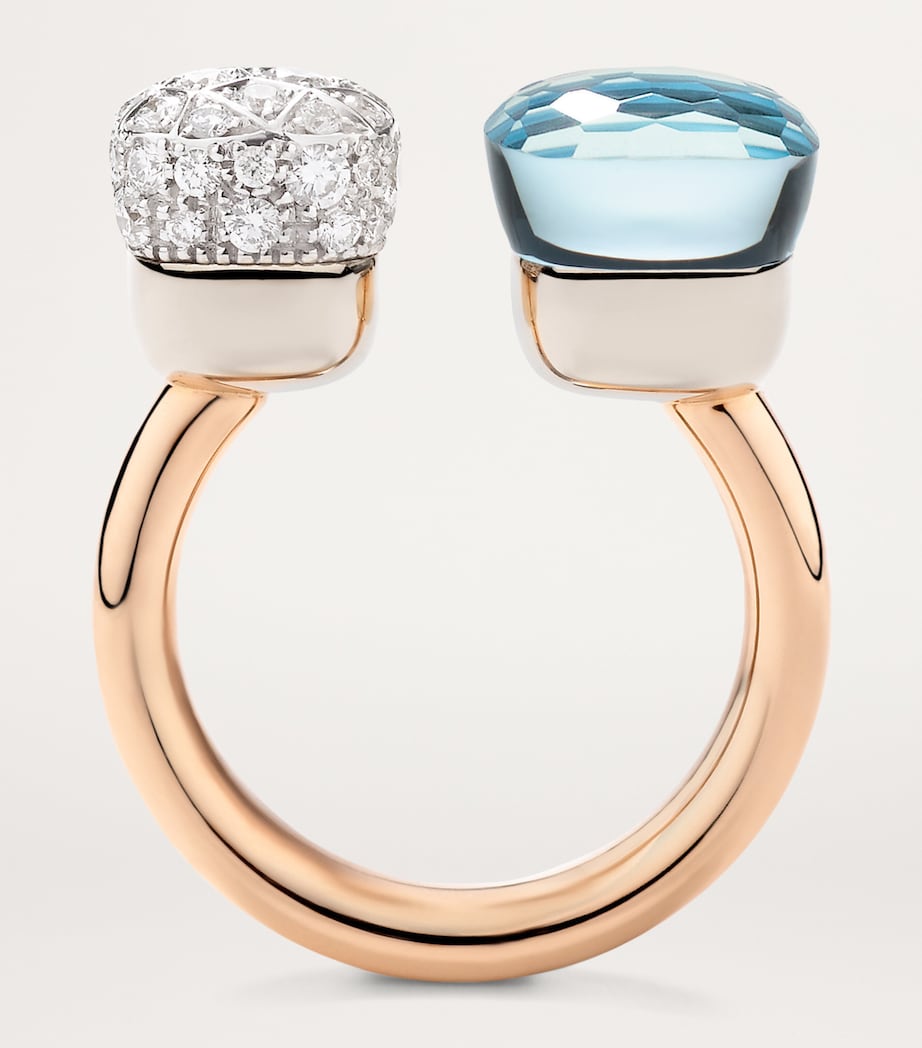 Pomellato mixed gold diamond topaz Nudo ring, imported from the UK