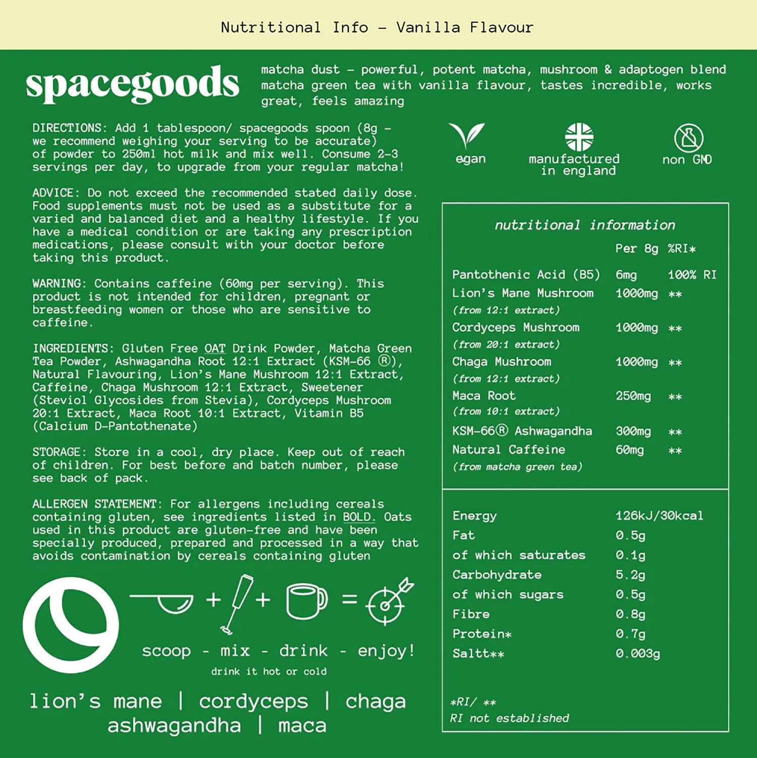 Spacegoods Matcha Dust superfood blend 240g (British brand)