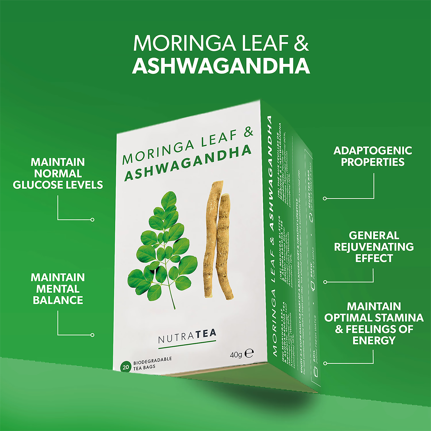 Moringa and Ashwagandha herbal tea 20 tea bags (British brand)