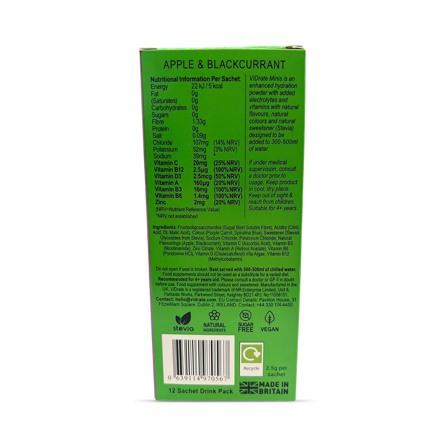 Vidrate Apple & Blackcurrant Kids Minis 12 sachets - British product