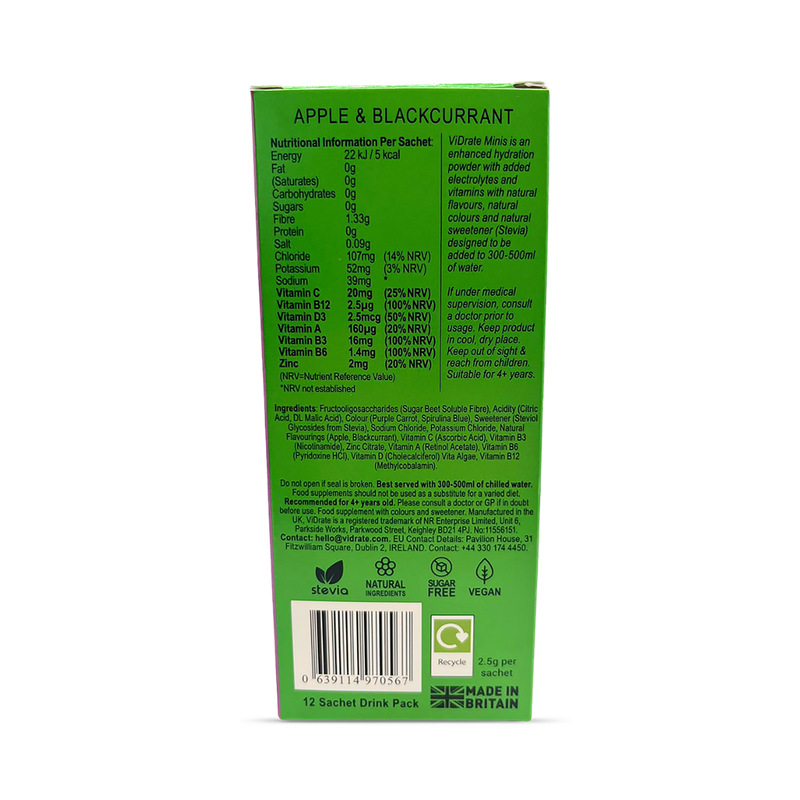 Vidrate Apple & Blackcurrant Kids Minis 12 sachets - British product