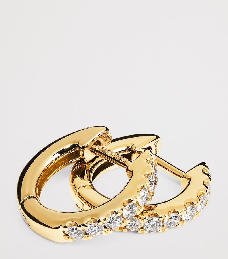 Harrods yellow gold diamond huggie earrings 0.20ctw, imported from the UK