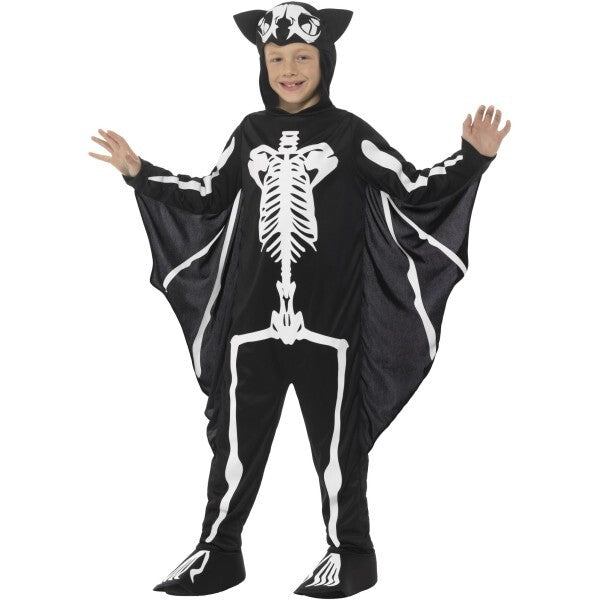 Smiffys Bat Skeleton Costume in black and white with hood and wings, UK version